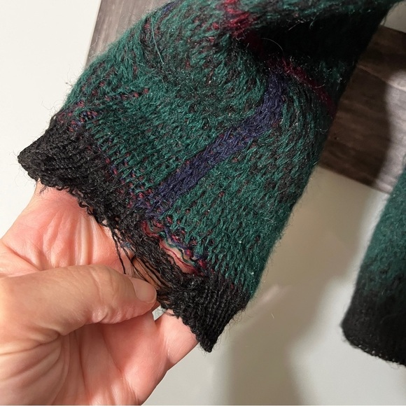 Vintage 60s Jantzen Wool & Mohair Cardigan Green Blue Plaid Grunge Kurt Cobain L - Picture 2 of 10